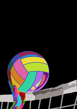 Colorful Volleyball Spike Over Net
