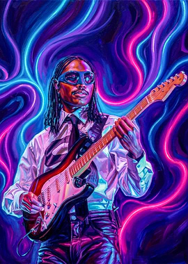 Neon Electric Guitarist Portrait