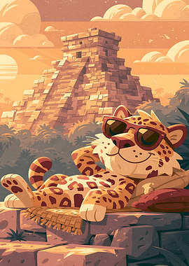 Relaxing Leopard at Mayan Ruins