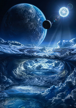 Surreal Celestial Cloudscape and Planets