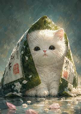 Cute Kitten Wrapped in Onigiri