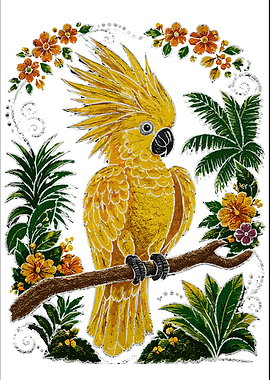 Yellow Cockatoo Tropical Illustration