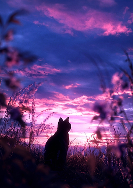 Black Cat Silhouette at Sunset