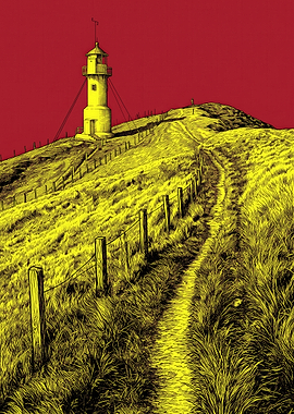 Lighthouse on a Grassy Hill