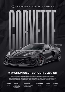 black sleek car Corvette Z06 C8 Poster
