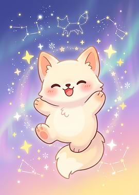 Cute Chibi Fox in Starry Sky