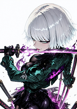 Anime Girl with Glowing Purple Katana
