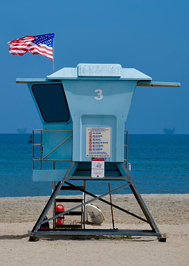Blue Lifeguard Tower on Beach