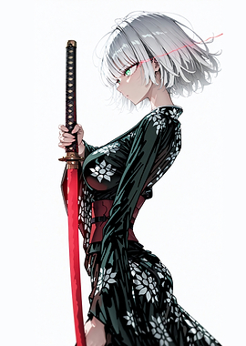 Anime Girl with Red Katana