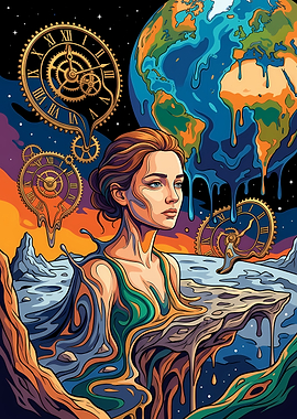 Surreal Cosmic Woman and Melting Time