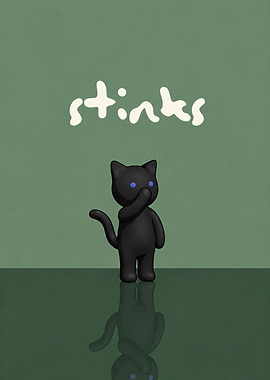 Stinks Black Cat Minimalist Illustration