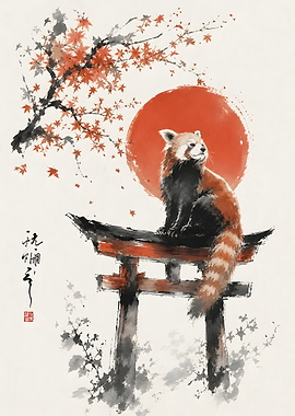 Red Panda on Torii Gate