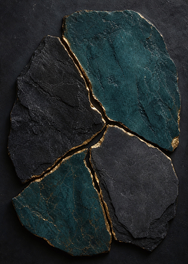 Teal and Black Stone with Golden Fault Lines