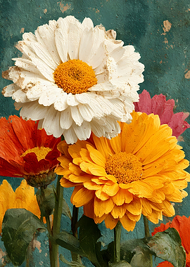 Vibrant Painted Flowers on Textured Background