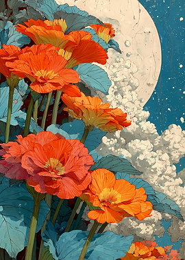 Vibrant Orange Nasturtiums Under Full Moon