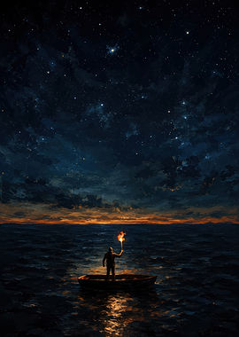Lone Voyager Under Starry Night Sky