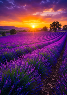 Vibrant Lavender Field at Sunset