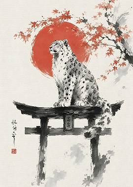 Snow Leopard on Torii Gate