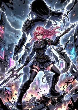 Anime Warrior Girl with Spear