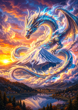 Majestic Dragon Over Mount Fuji