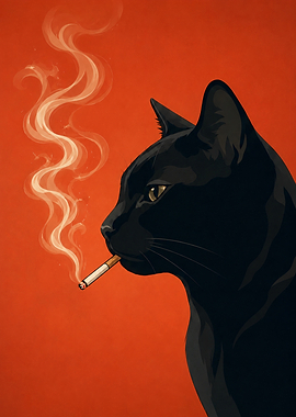 Smoking Black Cat Illustration