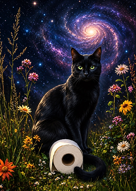 Black Cat with Toilet Paper