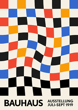 Bauhaus Warped Checkerboard Red Orange Blue Black
