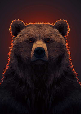 Pixel Art Grizzly Bear Portrait