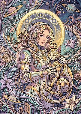 Astronaut Woman with Robotic Cat