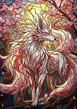 Stained Glass Kitsune Fox Art
