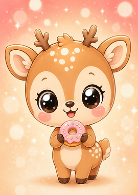 Cute Baby Deer Eating a Donut