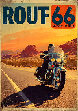Vintage Route 66 Motorcycle Poster