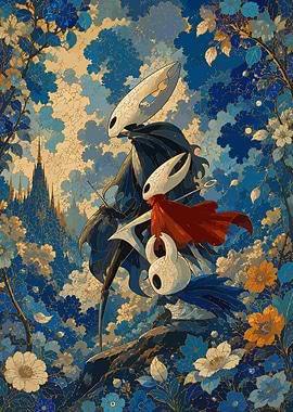 Hollow Knight Characters in Floral Landscape