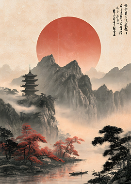 Traditional Japanese Pagoda Landscape