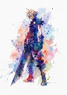 Cloud Strife Watercolor Art