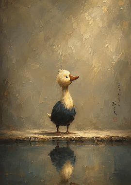 Oil Painting of a Cute Duckling