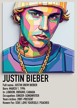 Justin Bieber Pop Art Portrait Poster