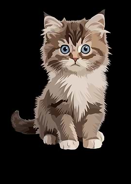 Cute Fluffy Tabby Kitten Illustration