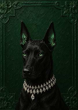 Regal Black Dog with Diamond Collar