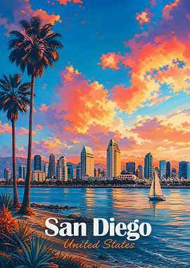 San Diego Sunset Travel Poster