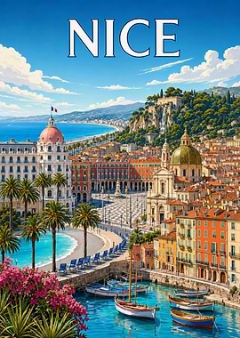Vintage Travel Poster of Nice France