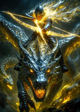 Knight Riding a Golden Dragon