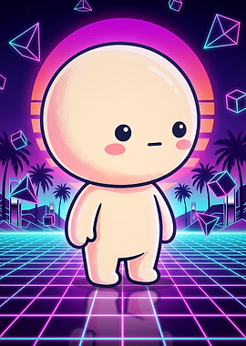 Cute Character in Synthwave Setting