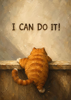 Determined Orange Cat Motivational Art