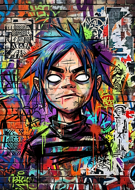 2D Gorillaz Graffiti Wall Art