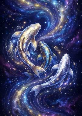 Celestial Koi Fish in Cosmic Nebula