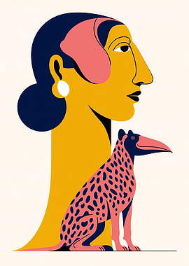 Woman and Spotted Creature Illustration
