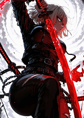 Anime Warrior with Glowing Red Katana