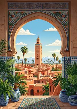 Marrakech Cityscape View Through Archway