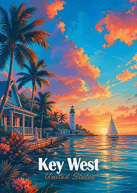 Key West Sunset Travel Poster
